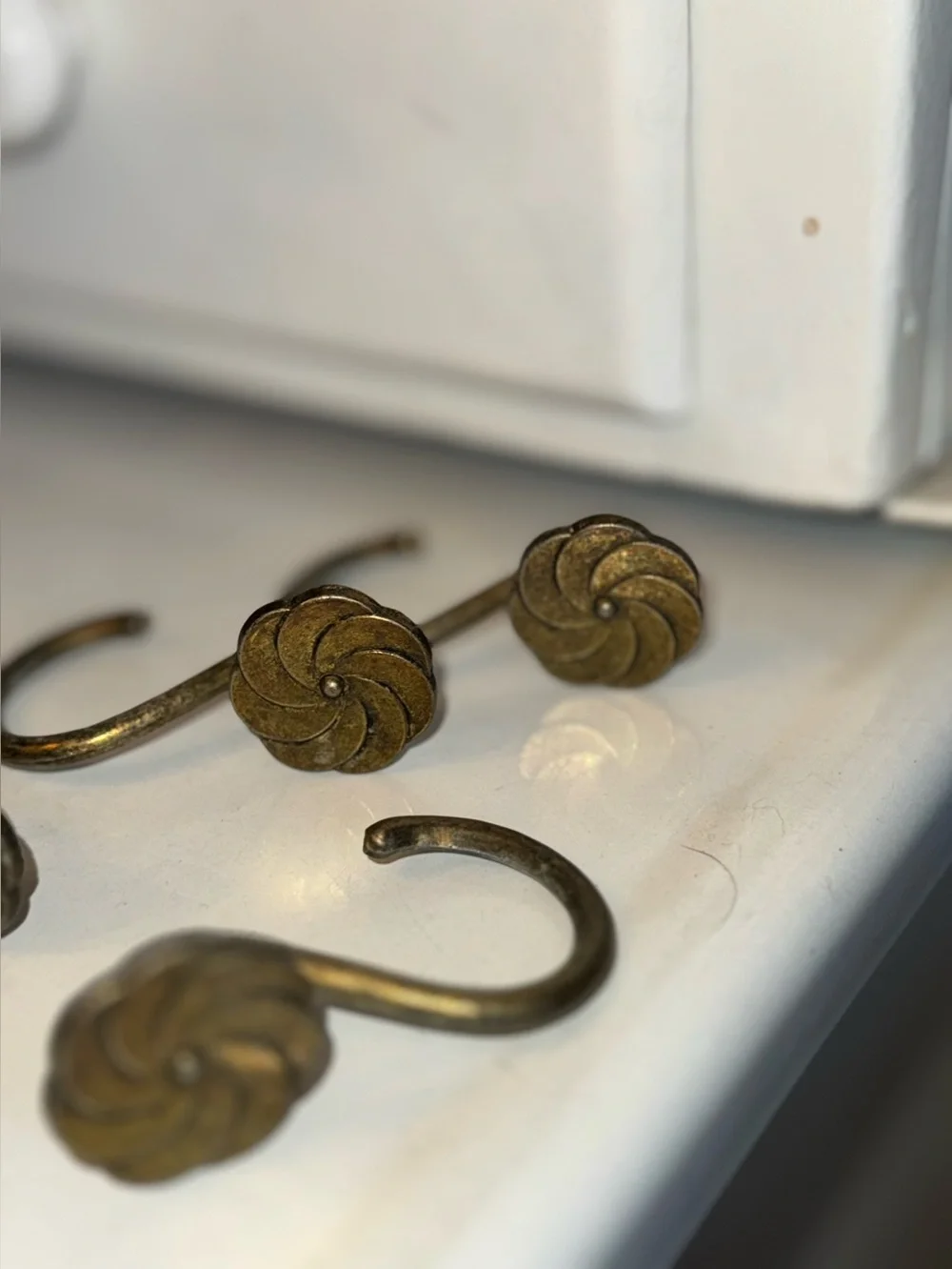 Antique Brass or Bronze Floral Curtain Hooks Set of 12